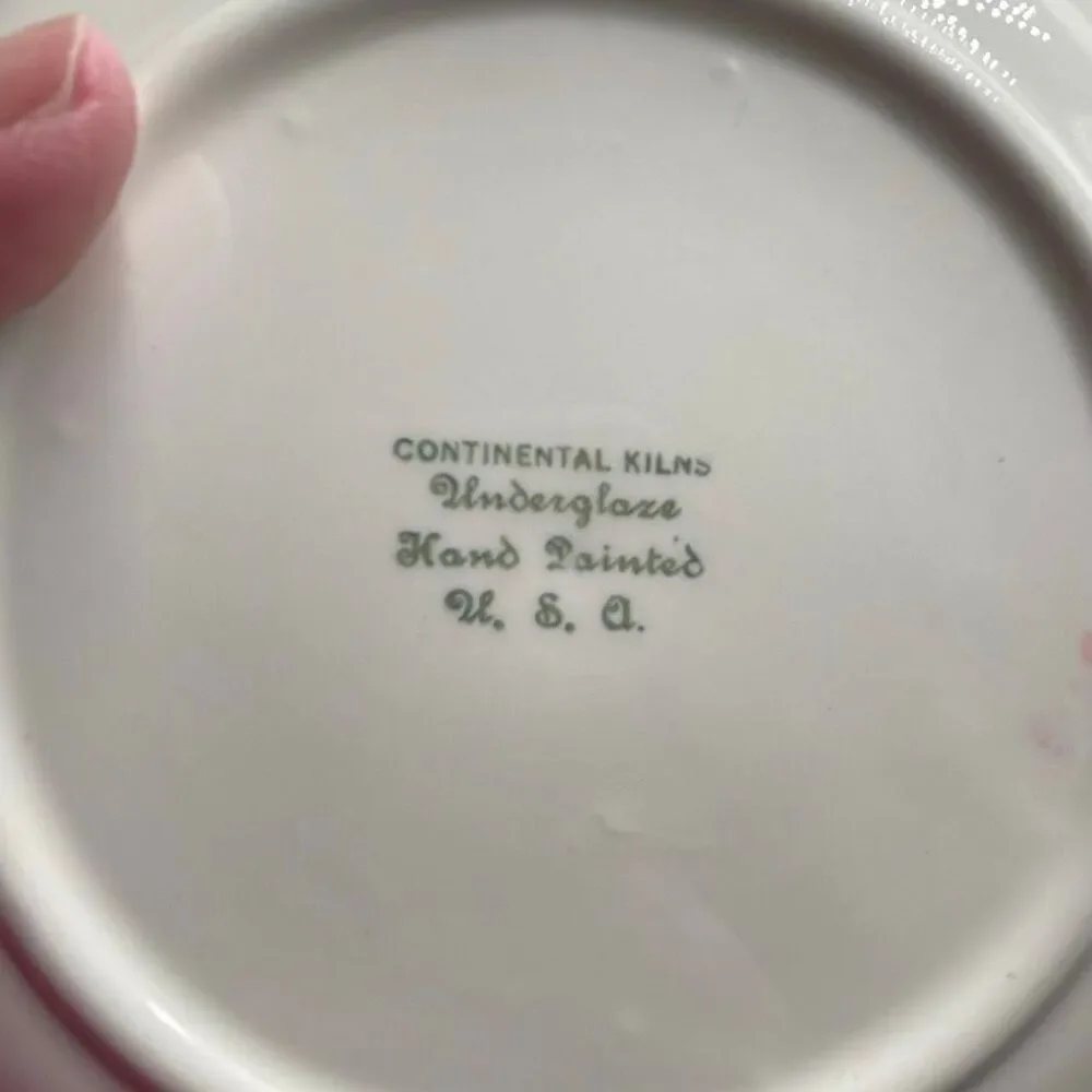 Set of 3 Vintage Continental Kilns underglaze handpainted USA salad plates.
